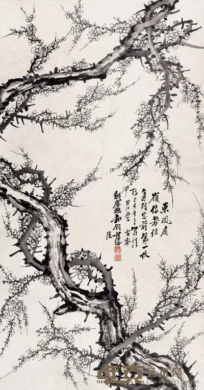 彭玉麔 墨梅中堂 立轴 160×83cm